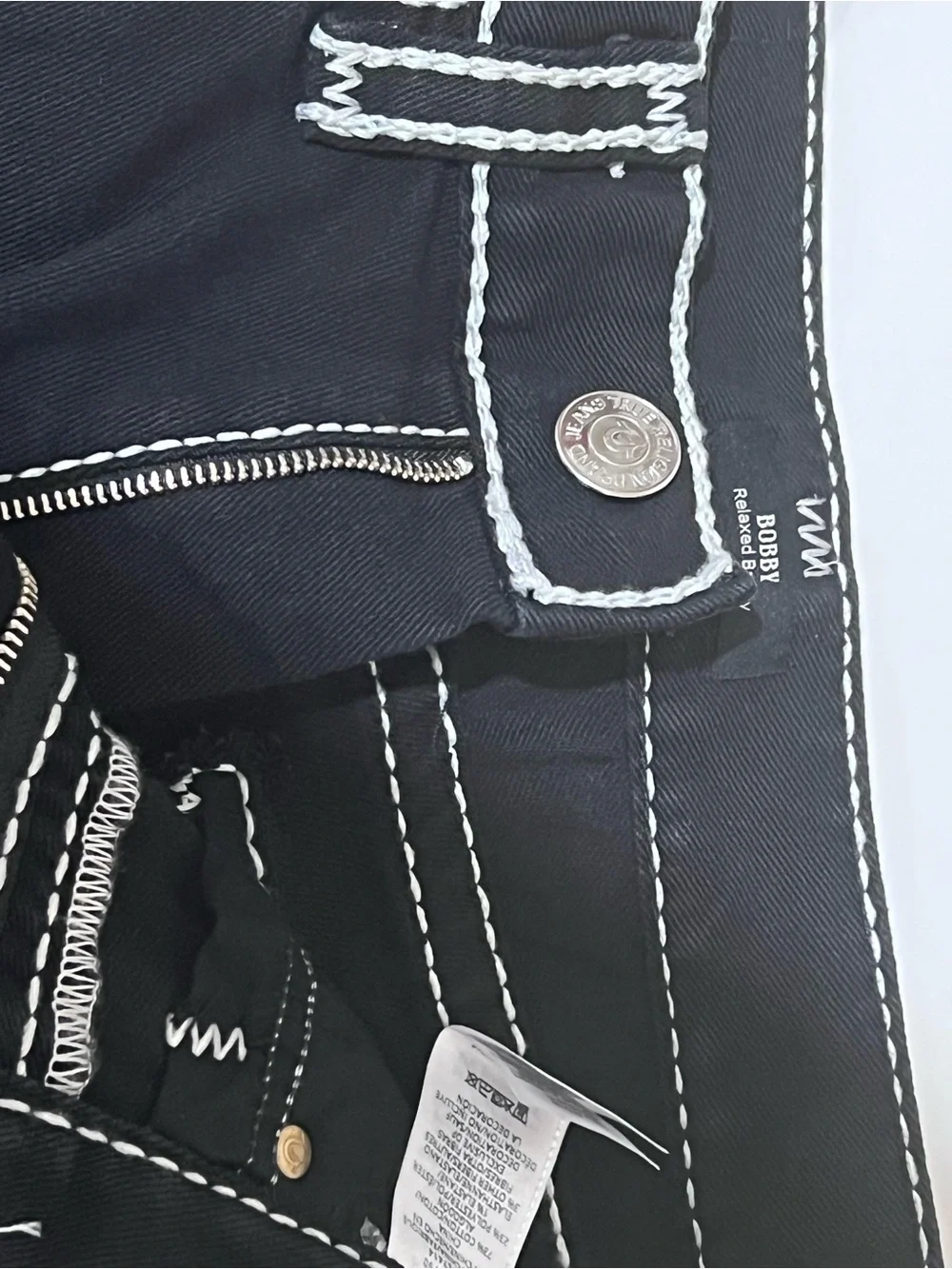 True Religion Black Jeans with White Braided Stitching